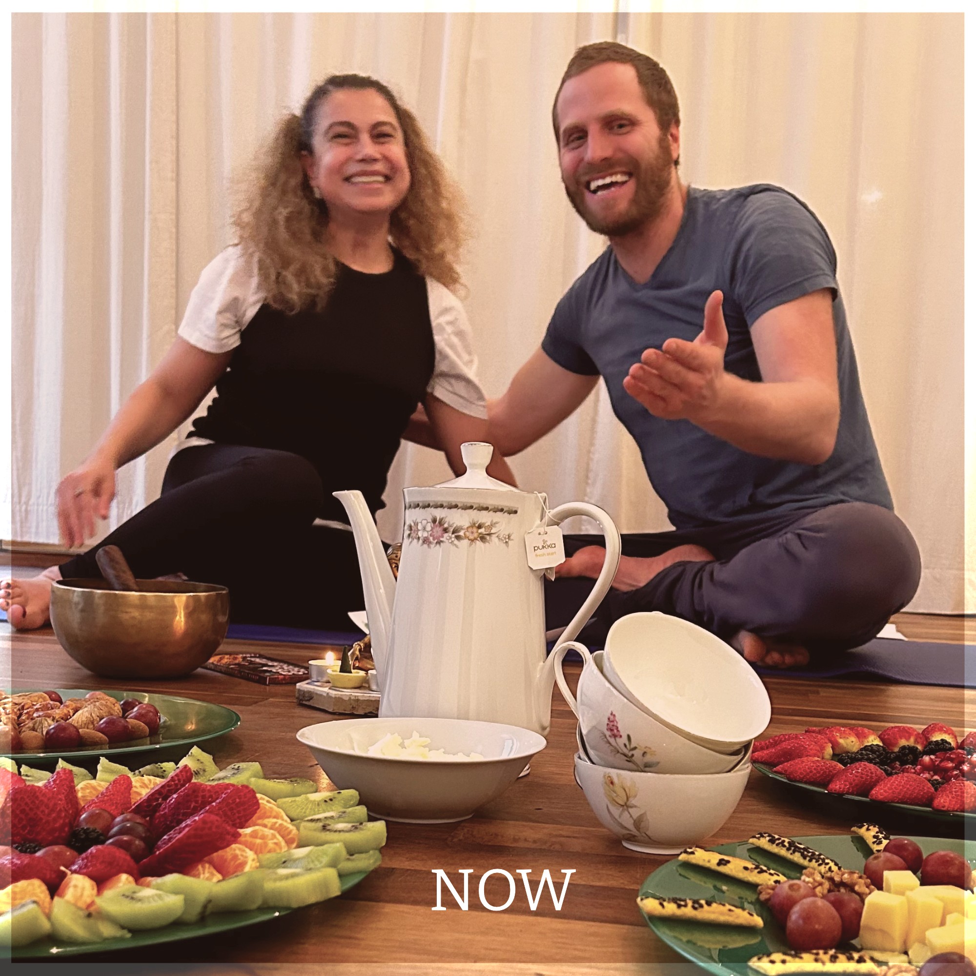 Kundalini Yoga ceremony with fruits and bowls.