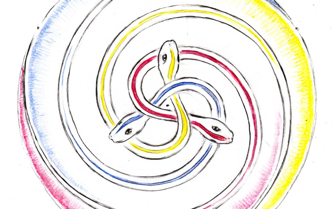 drei schlangen umwinden sich, yoga trinty, dreifaltigkeit symbol schlangen