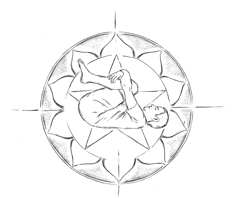 Pavanmuktasana 2 abdominal series Pavanmuktasana II - abdominal series (Udaraposanasana) in Kundalini Yoga, illustration
