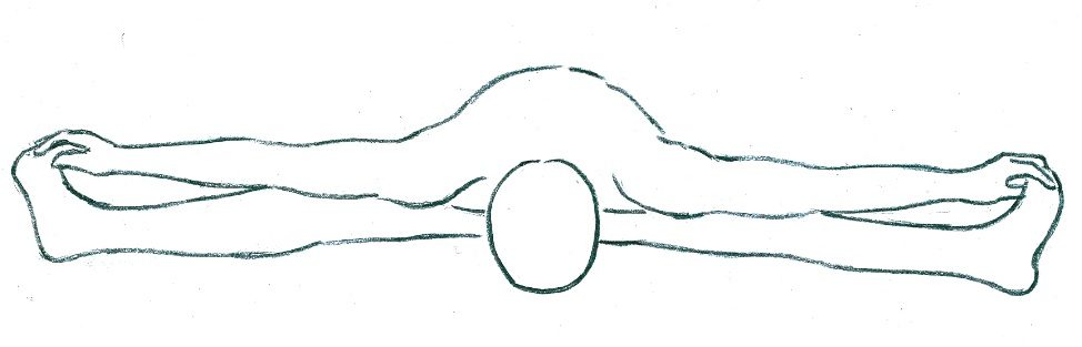 Pada Prasara Pascimottanasana Vorbeuge mit geoeffneten Beinen, Divine Mothers Sadhana Kundalini Yoga Zeichnung