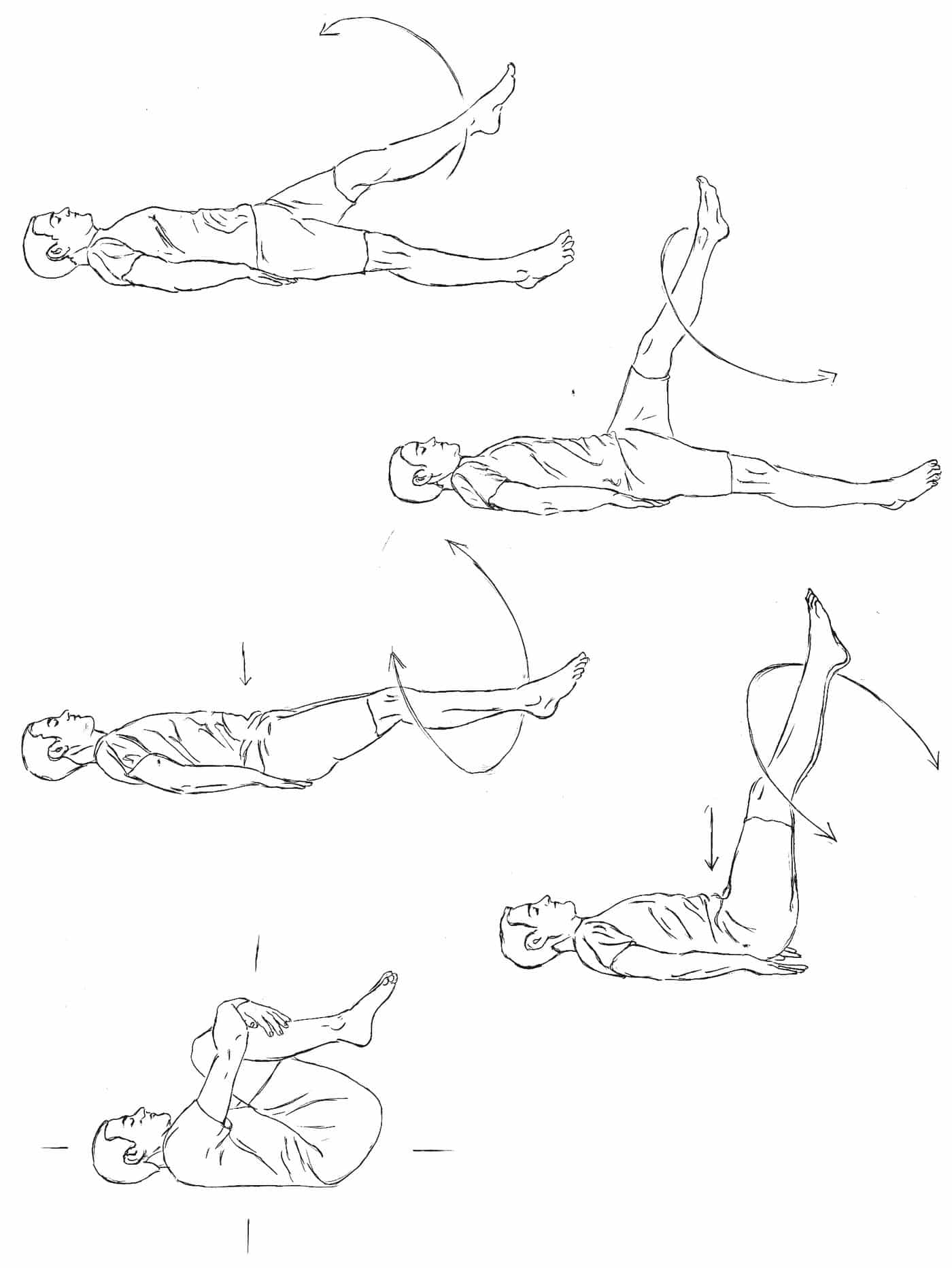 Cakra Padasana leg rotation Pavanmuktasana 2, circling the leg from the hip, Kundalini Yoga hand drawing