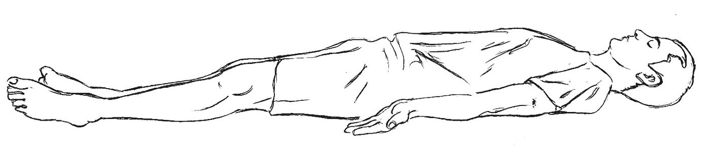 Savasana corpse pose Pavanmuktasana 2, final relaxation of the abdominal series, hand drawing Matsya Kundalini Yoga