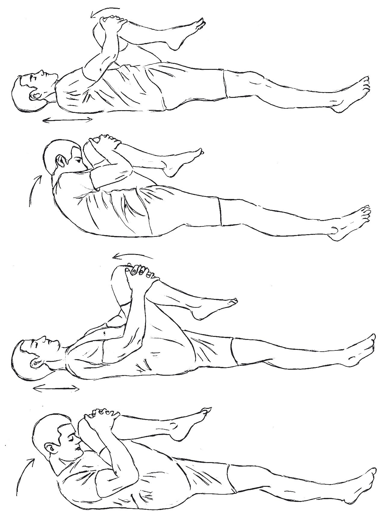 Supta Pavanamuktasana sleeping wind-releasing pose Pavanmuktasana 2, forehead to the knee, Kundalini Yoga illustration