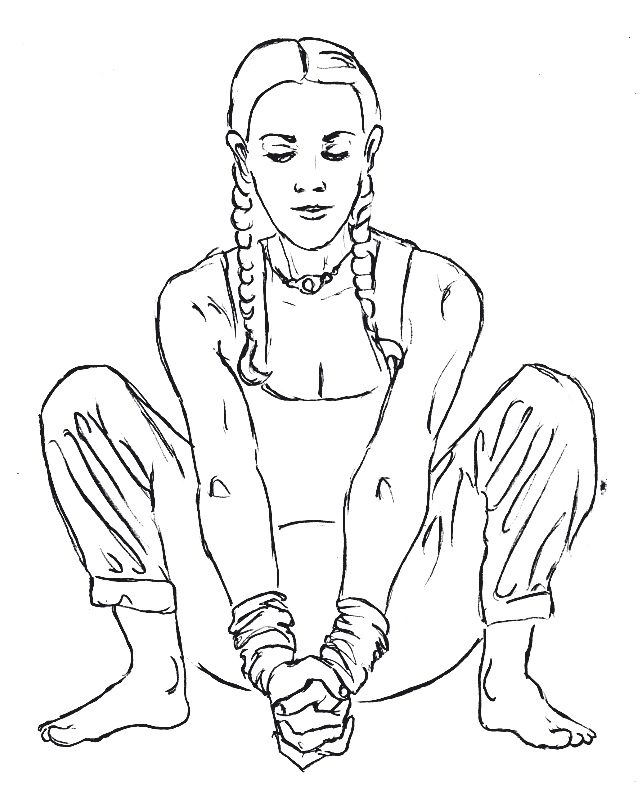 Kastha Taksanasana squat Kastha Taksanasana squat starting position Pavanmuktasana 3, Malasana with interlocked fists, yoga drawing