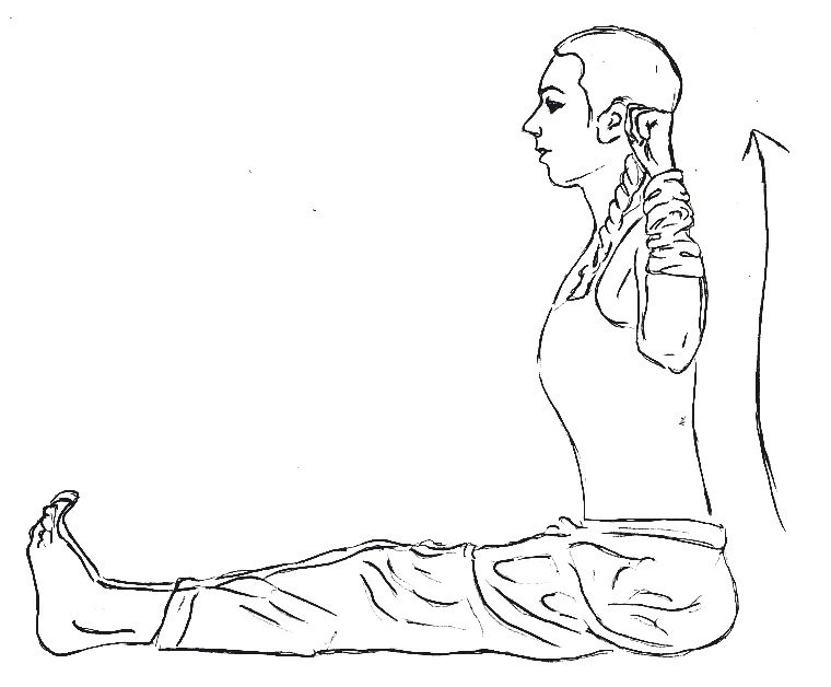 Nauka Sancalanasana starting position Pavanmuktasana 3, fists beside the shoulders, Kundalini Yoga drawing