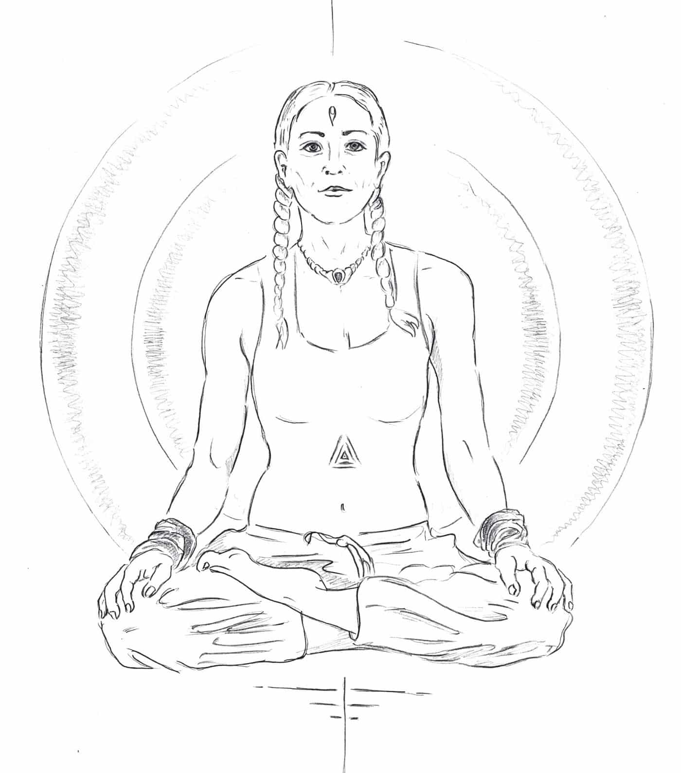 Pavanmuktasana 3 Shakti Bandha series Kundalini Yoga, meditation with sound halo, hand drawing Matsya Yoga Vienna
