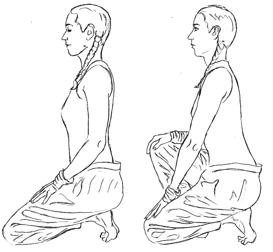 Udarakarsanasana starting position Pavanmuktasana 3, sitting on the heel with one knee upright, yoga drawing