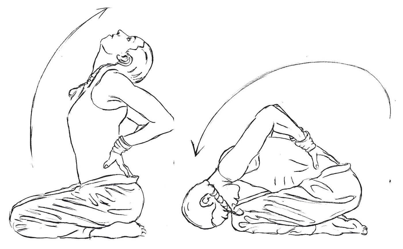 Vajra Balasana thunderbolt-child posture Pavanmuktasana 3, backbend and forehead to the floor, Shakti Bandha series