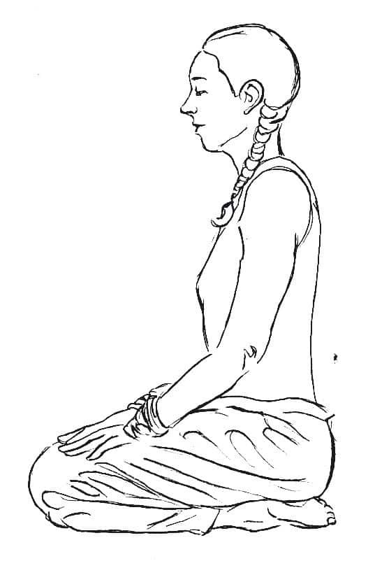 Vajrasana seat on the heels Pavanmuktasana 3, starting position for Vajra Balasana, Kundalini Yoga hand drawing