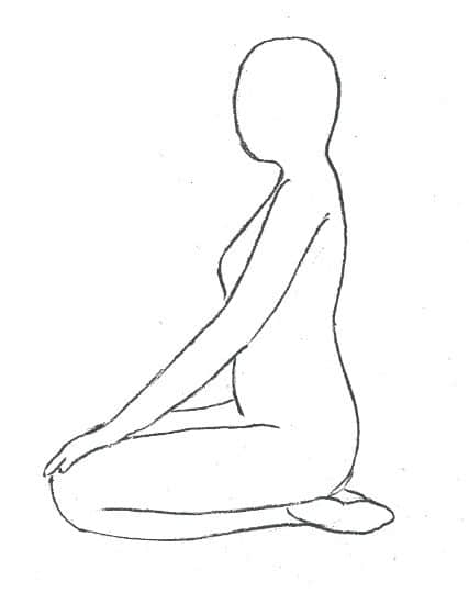 Vajrasana Donnerkeilhaltung Fersensitz mit geoeffneter Brust, Divine Mothers Sadhana Kundalini Yoga Zeichnung
